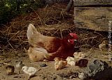 Famous Chickens Paintings - A Hen And Chickens